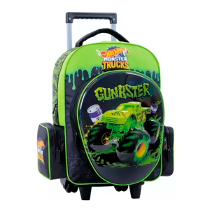 Mochila Hot Wheels Green Monster Truck Con Carro 17 Pulgadas