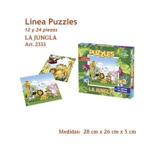 Puzzle Rompecabezas Infantil X 2 La Jungla 2 En 1 De 12 Y 24 Piezas Toto Games