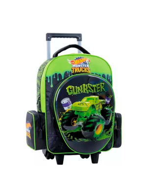 Mochila Hot Wheels Green Monster Truck Con Carro 17 Pulgadas