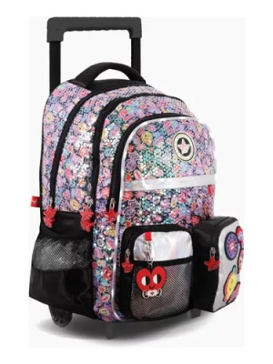 Footy Mochila Con Carro Y Luces Led De 18 Magic Patch F6281 Color Negra Diseño De La Tela Lisa