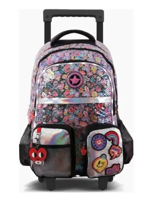 Footy Mochila Con Carro Y Luces Led De 18 Magic Patch F6281 Color Negra Diseño De La Tela Lisa